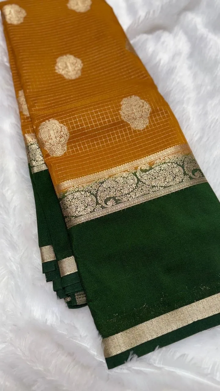 Emerald Gulabi Royale with Antique Gold Zari Mysore Silk Saree